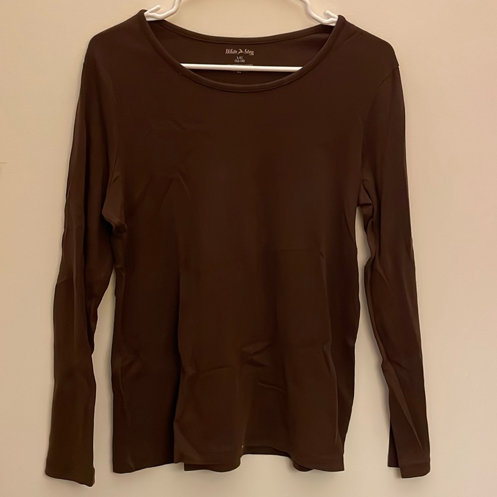 White Stag L(12-14) brown, long-sleeve fitted shirt